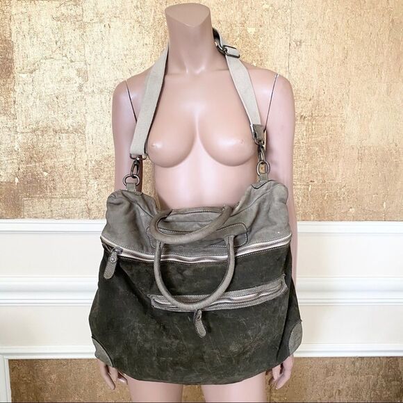 P’ELLE olive green suede leather satchel bag - Picture 1 of 11